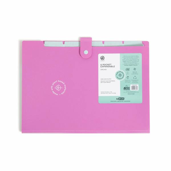 U Brands U-Eco 6 Pocket Expandable File Folder, Open Top Folder, Pink and